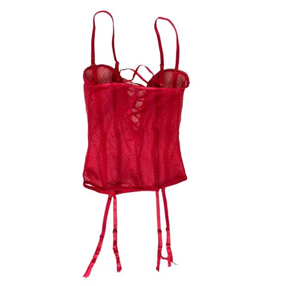 Seven Til Midnight Red Lace Up Front Corset with‎ Garter Straps Women's One Size - Picture 2 of 9
